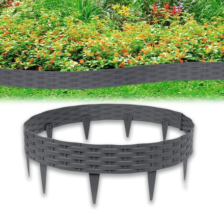 Tuinranden Set - Gazonafbakening Borderrand - Bloembedden Afbakenen - Rotan Look Design - 5 Meter - Antraciet