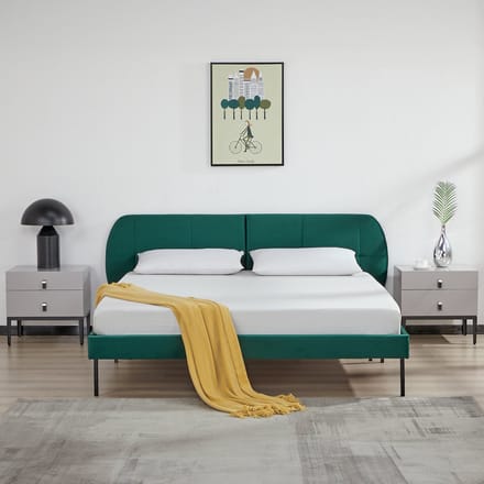 Gestoffeerd bed Porvoo met bedbodem 160x200 cm donkergroen [en.casa]