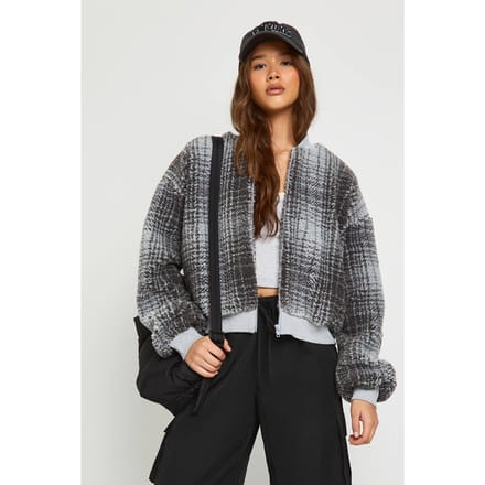 boohoo Dames Bekijk Teddy Bomberjack | Grey | Maat: 16