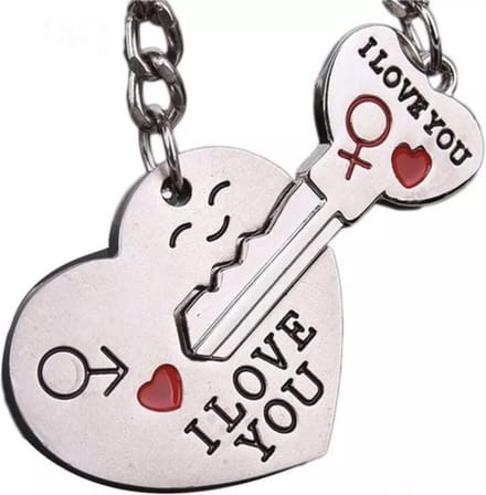 Knaak Sleutelhanger Set Hartje & Sleutel - Voor Koppels - Liefdescadeau - Metaal - Zilver