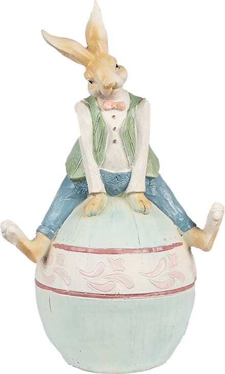Clayre & Eef Beeld Konijn 31 cm Bruin Blauw Polyresin