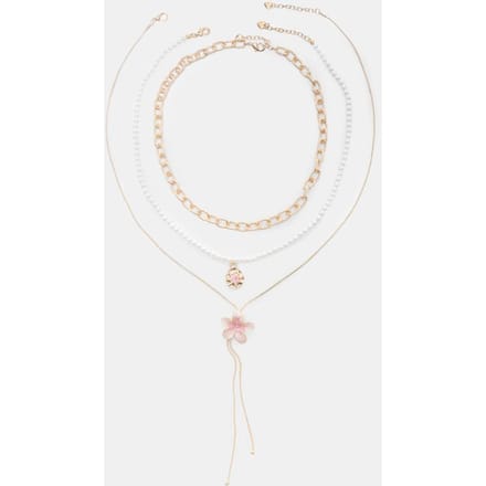 Stradivarius Set van 3 kettingen met bloemen van email  Goud OS