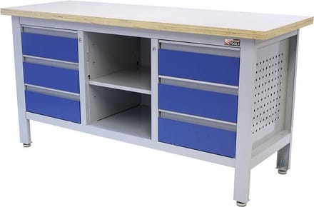 George Tools werkbank 169 cm - Werktafel met 6 laden en multiplex werkblad - Blauw