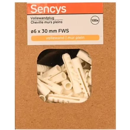 Sencys Plug Voor Volle Wand Nylon - Diam. 6x30mm - 100 Stuks