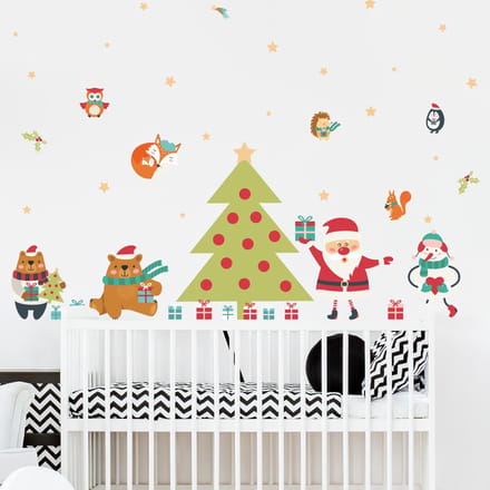 Kerststicker: De Kerstman en de magische kerstboom - Kerststickers - feestdecoraties - 80x120cm