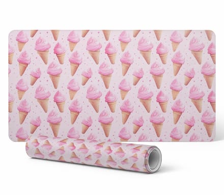 Elegante decoratieve bureauonderlegger met roze ijshoorntjes, 100x50 cm