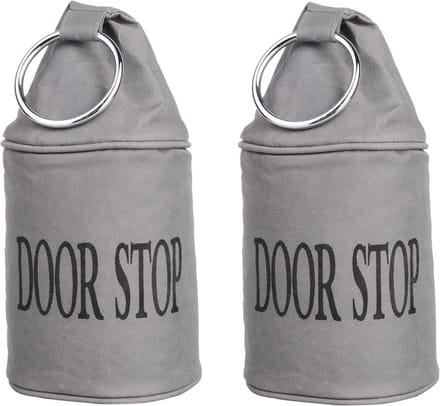 Canvas deurstopper grijs - 2x - met ring -H15 cm - Deur vastzetter - Deurstop 2,7 kg