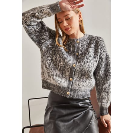 Gestructureerde Crop Cardigan met Knopen sluiting