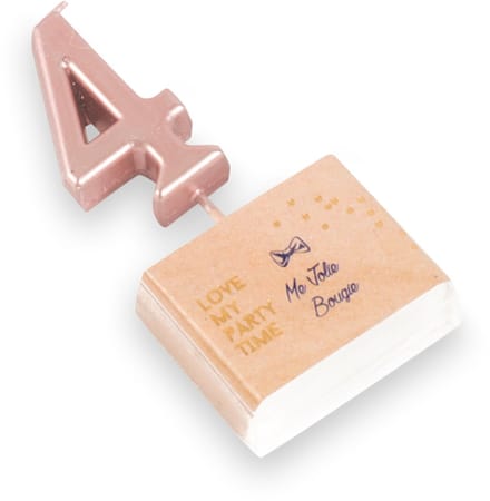 ARTYFETES - Verjaardagskaars cijfer 4 roségoud 4,3 cm met prikker