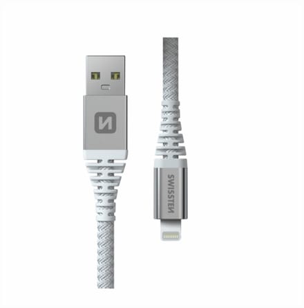 Swissten Aramid USB-A naar Lightning kabel - Geschikt voor iPhone 7/8/X/11/12/13/14 - 1.5M - Wit