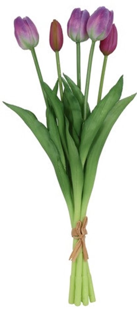 Kunstboeket Tulpen Lang - Kunstbloem Paars en Wit - 5 Stuks