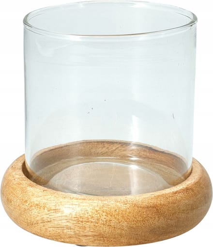Porte-bougie en bois de manguier avec abat-jour en verre, Simple, 1 pièce 10cm