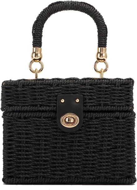 Dames Handgeweven Stro Tas Riet Vierkante Schoudertas Boho Strandtas