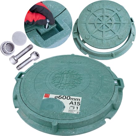 Putdeksel - DN 600 mm, 60 cm, A15 1,5t - deksel, voor septic tank - Groen