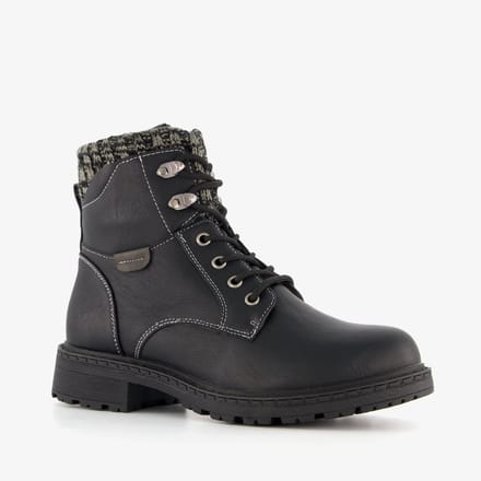 Blue Box dames veterboots met gebreid detail zwart - Maat 41