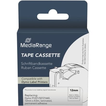 MediaRange - label tape - laminated - 1 cassette(s) - Roll (1.2 cm x 4 m) (alternative for: DYMO 91221 DYMO S0721660)