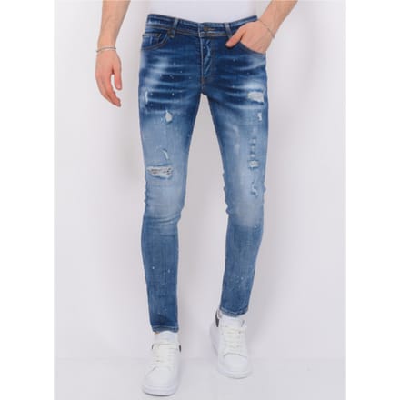 Paint Splatter Stonewashed Jeans Mens - Slim Fit -1079- Blauw