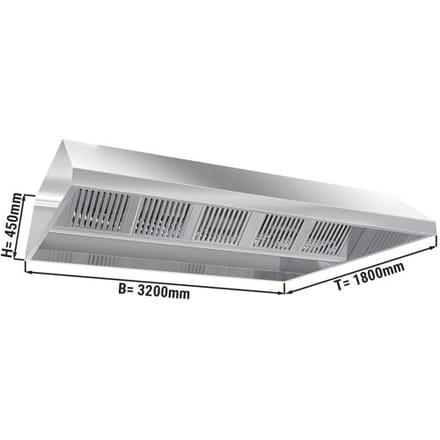 GGM Gastro Deckenhaube - 3200mm - mit Filter & Lampe Zilver