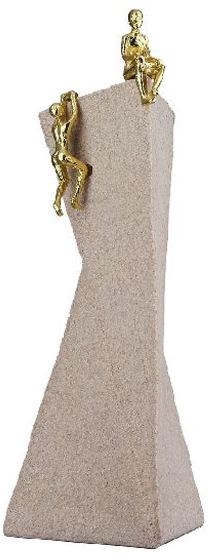 Beeld - Sculptuur - Samen obstacels overwinnen - Goud - Beige - Polyresin - Hoogte 26 cm