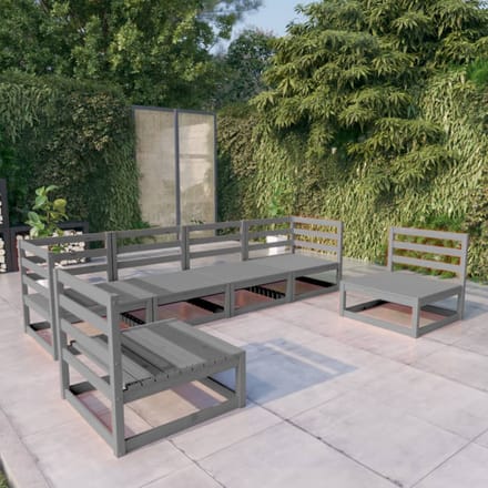 vidaXL - 6-delige - Loungeset - massief - grenenhout - grijs