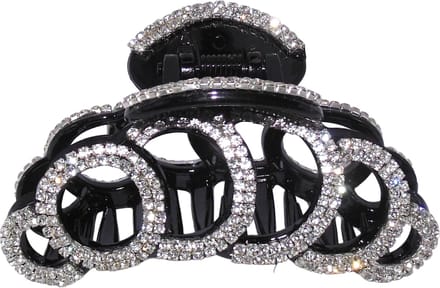 Haarklem met strass oplopende ringen zwart