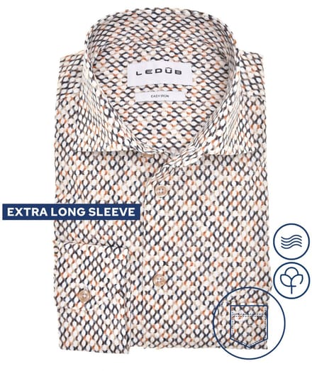 Ledûb overhemd extra lange mouw bruin print
