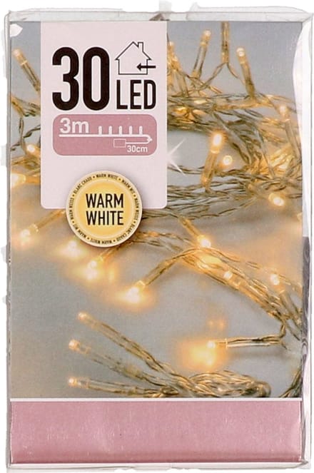 Kerstverlichting - op batterij - warm wit - 30 lampjes