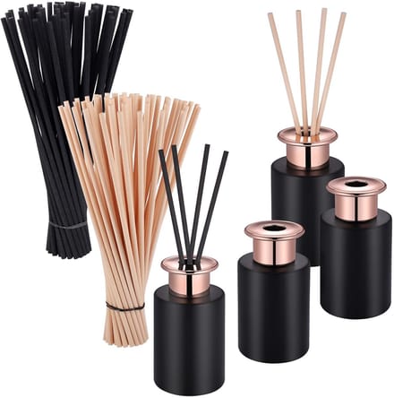 Cosensi- Diffusorfles 100 ml - Glazen Fles - Set van 4 - Zwarte Rieten Diffuser - Reservestaafjes - Elegant Ontwerp - Geur Diffuser
