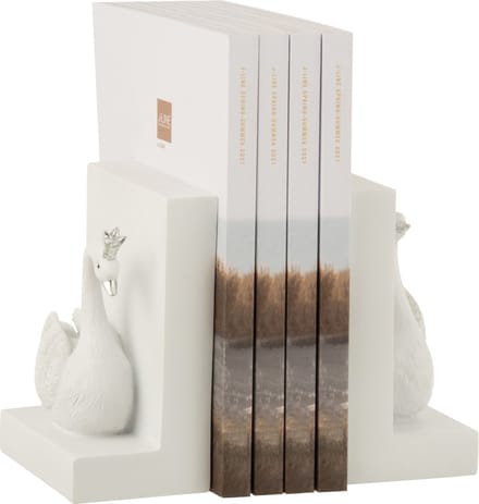 J-Line boekensteun Zwaan - kunststof - wit - 2 stuks