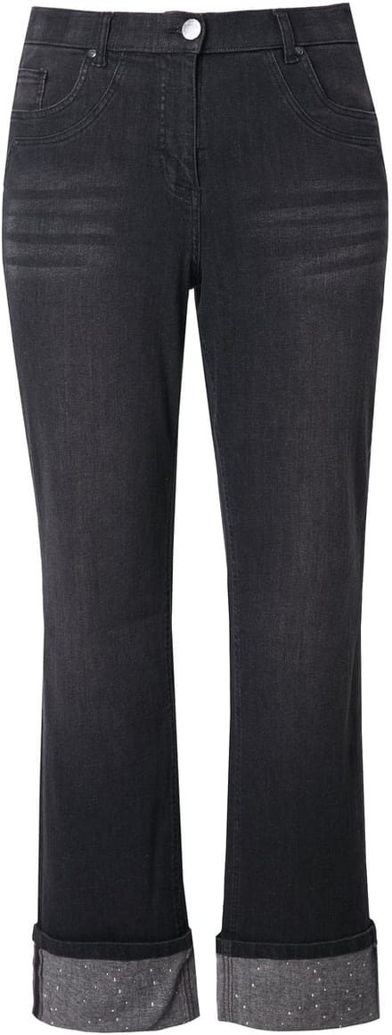 Ulla Popken - Dames - Jeans Mandy wijde pijp siersteentjes - Zwart - Maat 48