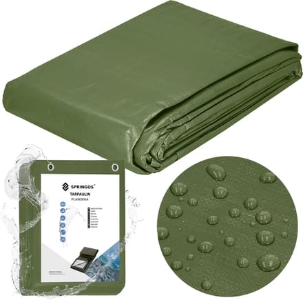 Springos Afdekzeil | Dekzeil | Zeildoek | Waterdicht | PVC | 4 x 7 m | 120 g/m2 | Groen