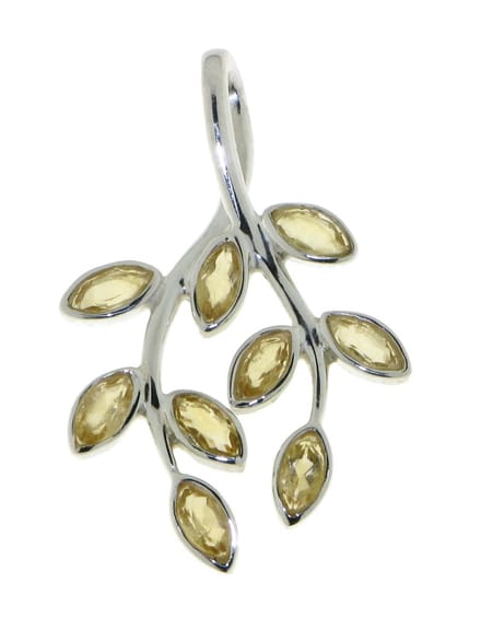 SilverGems Zilveren blaadjes hanger met Citrien edelstenen