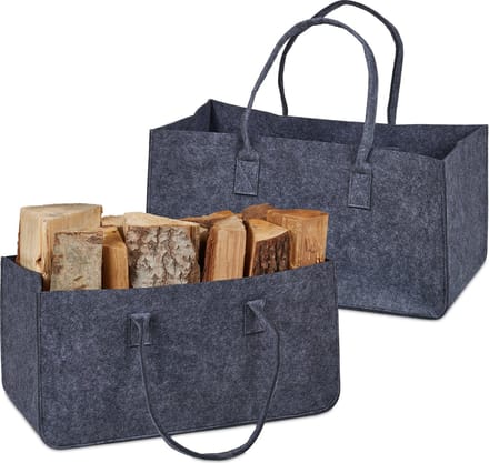 houtmand vilt - set van 2 - 28 liter - voor haardhout - binnen - open haard