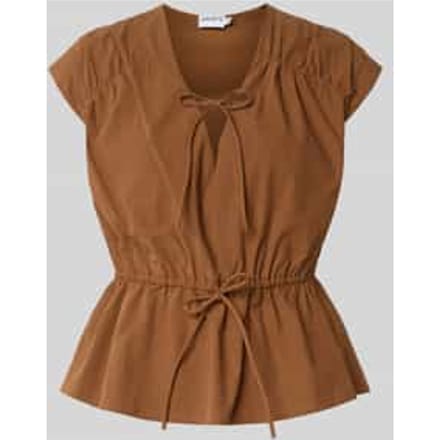 Blousetop met V-hals en vetersluiting