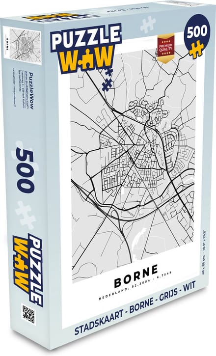 Puzzel Stadskaart - Borne - Grijs - Wit - Legpuzzel - Puzzel 500 stukjes - Plattegrond