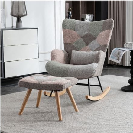 Fauteuil à bascule - MUVOE - Confortable - Bois d'hévéa - Coussin lombaire - Design coloré gris