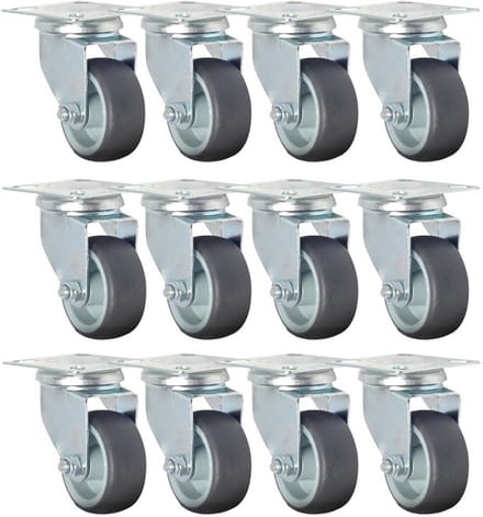 Set van 12 Zware Zwenkwielen Polypropyleen 50 mm - Maximale belasting 50 kg per stuk