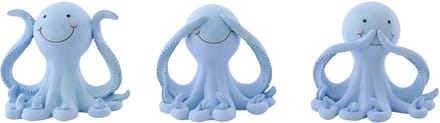 J-Line decoratie Octopus Zien/Horen/Spreken - polyresin - lichtblauw - small - set van 3