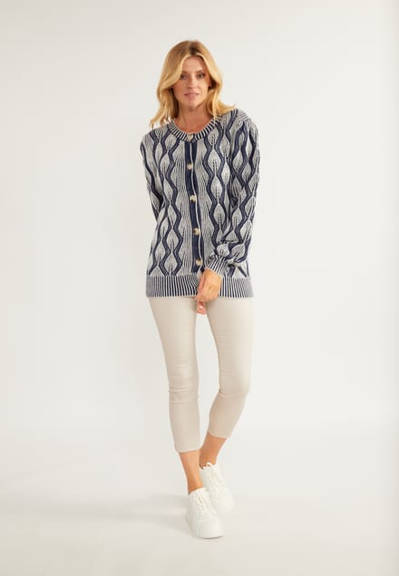 usha Vest Dames Wol Wit Blauw