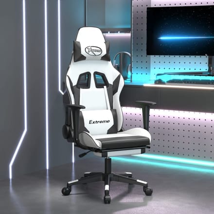 vidaXL - Gamestoel - met - voetensteun - kunstleer - wit - en - zwart