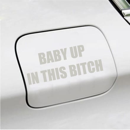 Bumpersticker - Baby Up In This Bitch - 5,8 X 14,8 - Zilver