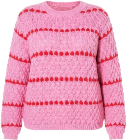 Studio Untold - Dames - Trui boxy model streep bubble-structuur - Roze - Maat 46+