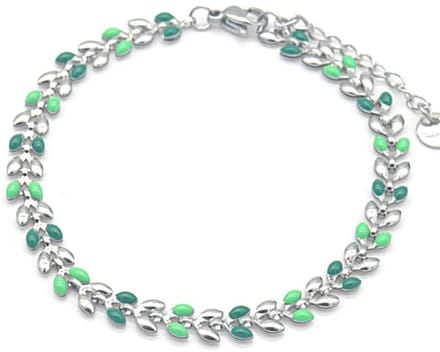 Armband Dames - Groene Bladeren - RVS - Lengte 17-21 cm - Zilverkleurig