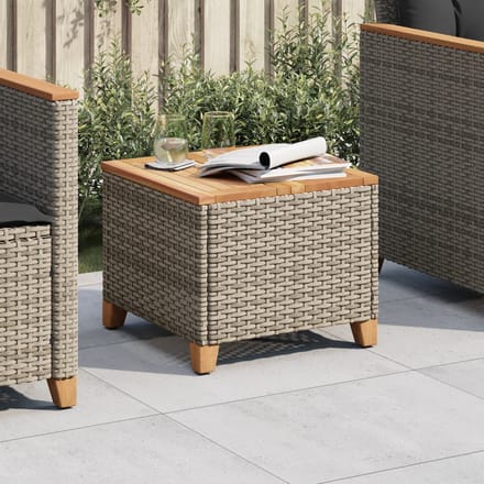 vidaXL - Tuintafel - 45x45x37 - cm - poly - rattan - en - acaciahout - grijs