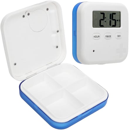 Slimme Pillen Organizer met Alarm en 4 Compartimenten - Draagbare Medicijn Doos (Blauw)