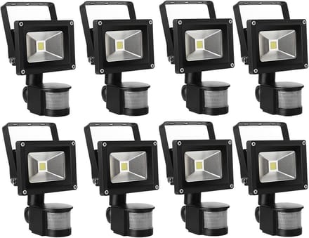 8x 10W LED Buitenlamp met Bewegingssensor - Warm Wit - Waterdichte IP65 Schijnwerper