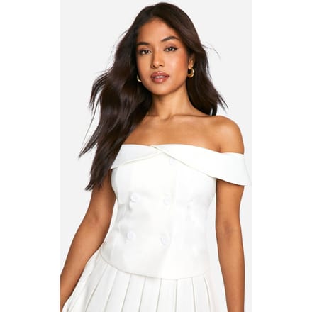 boohoo Dames Petite getailleerde Bardot-top | Ivoor | Maat: 36
