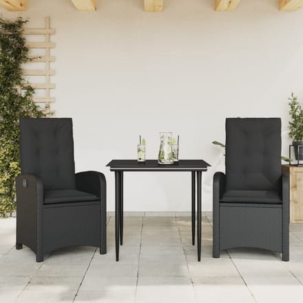 vidaXL - 3-delige - Tuinset - met - kussens - poly - rattan - zwart