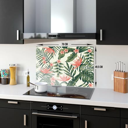 Botanisch Patroon Tempered Glas Spatbescherming Voor Achter de Kookplaat 49,5cm x 76cm