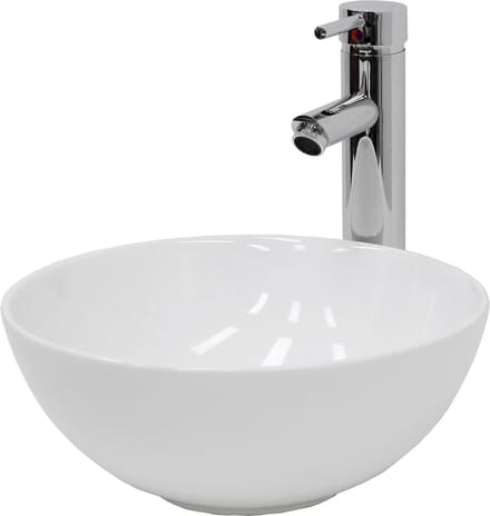 ECD Germany wastafelmeubel Ø 320x135 mm van wit keramiek inclusief afvoergarnituur voor wastafels zonder overloop opzetkom opzetbak waskom spoelbak geschikt voor verschillende wastafeltypes